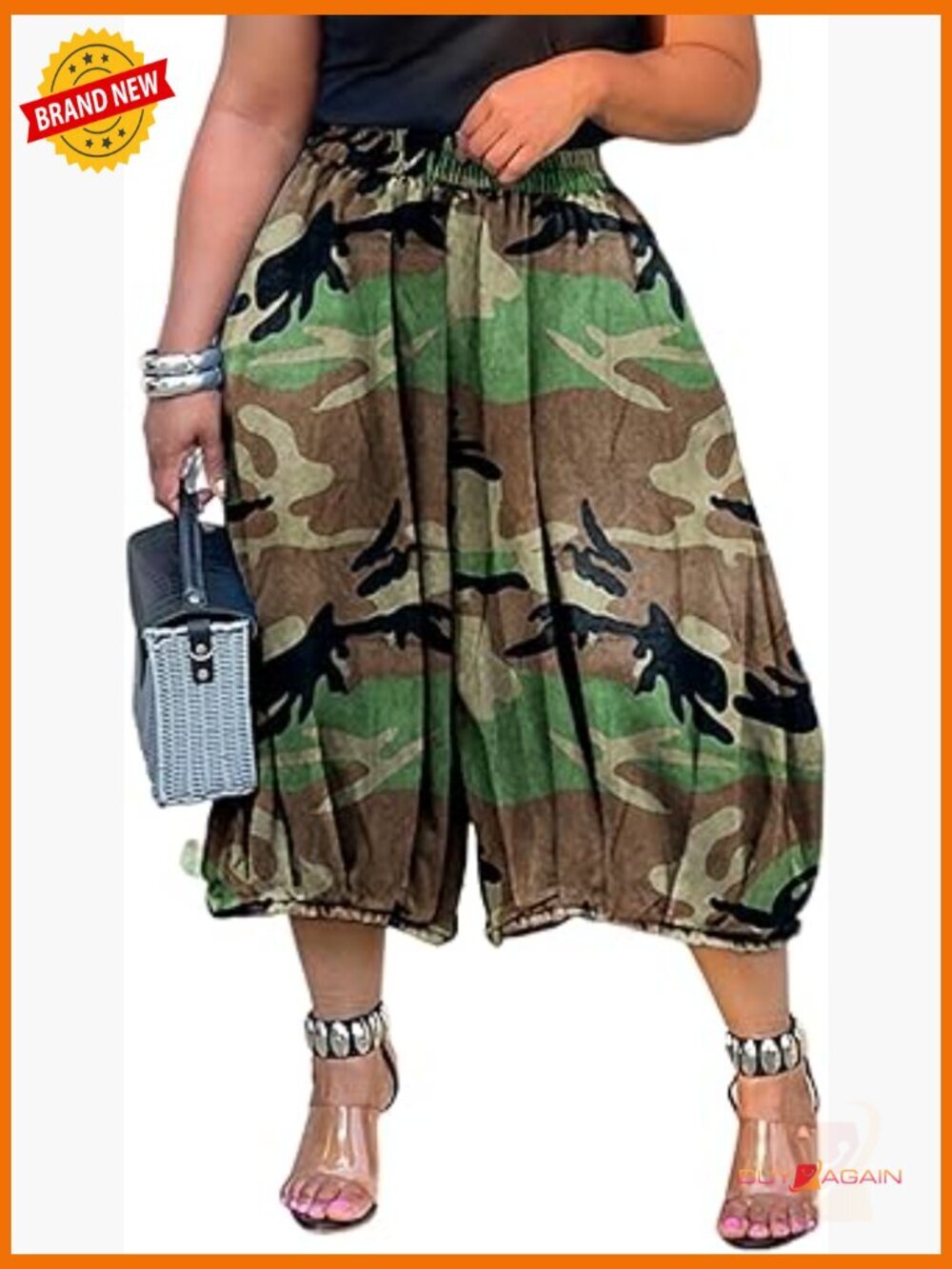 High Waisted Wide Leg Camo Pants Baggy Barrel Trousers Y2K Army Fatigue Crop